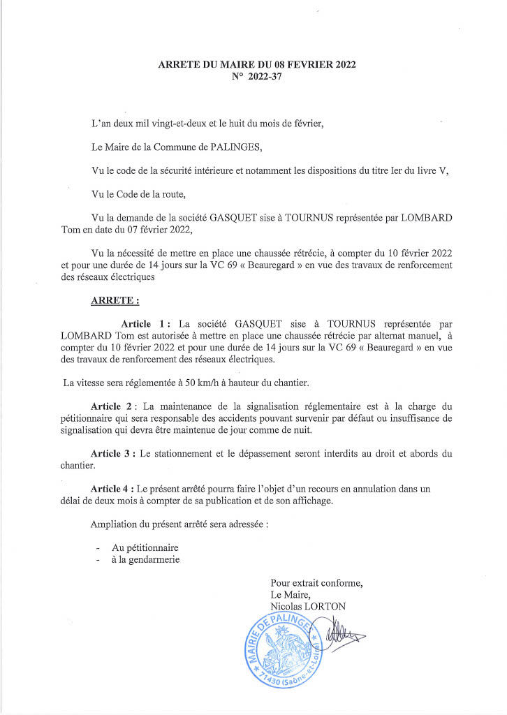 Arrêté BEAUREGARD