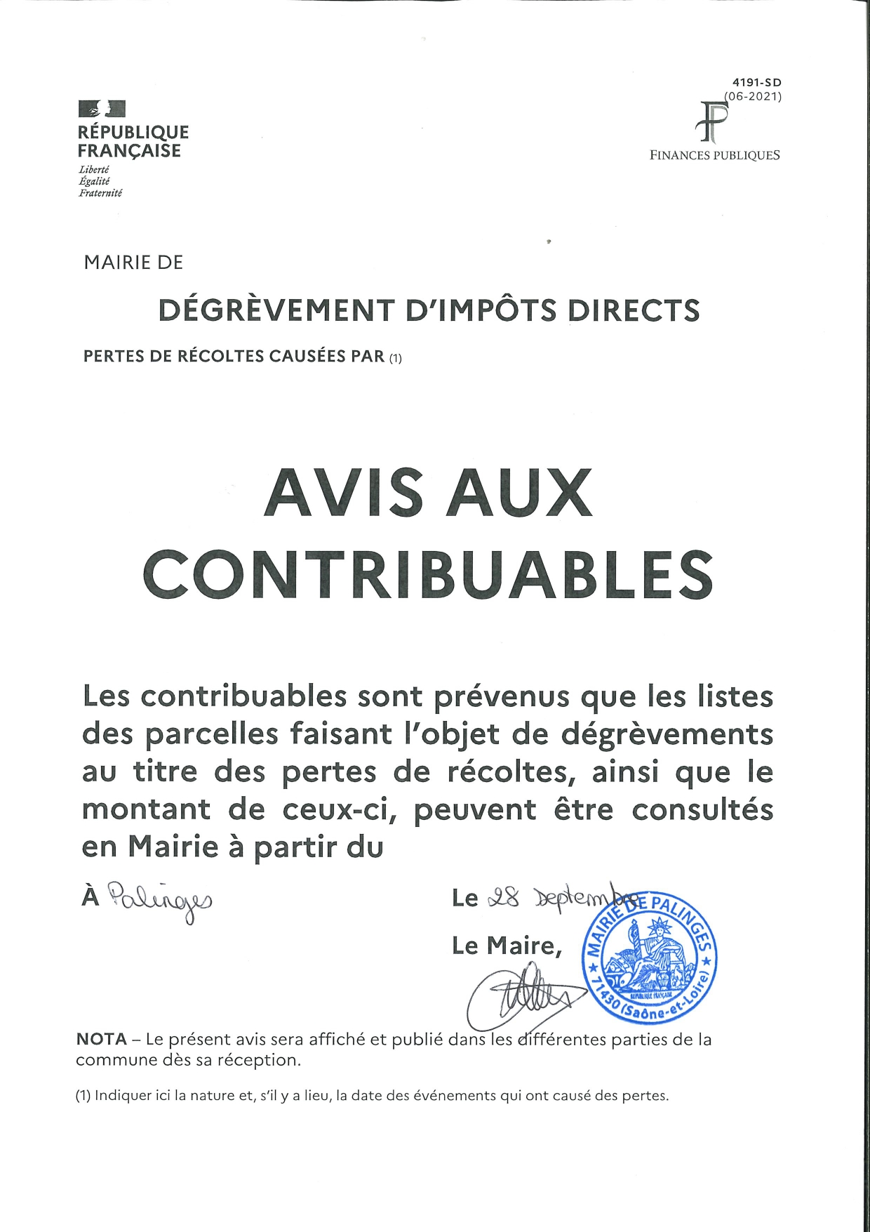 Dégrèvement d' impôts directs