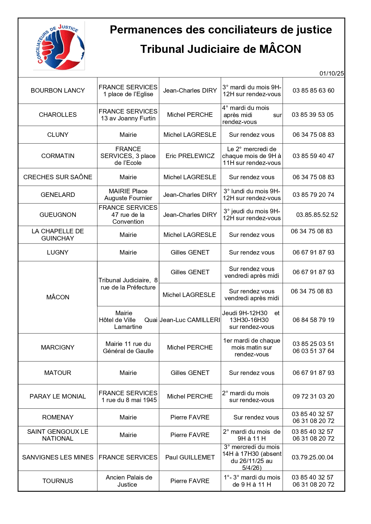 Permanences des conciliateurs de justice