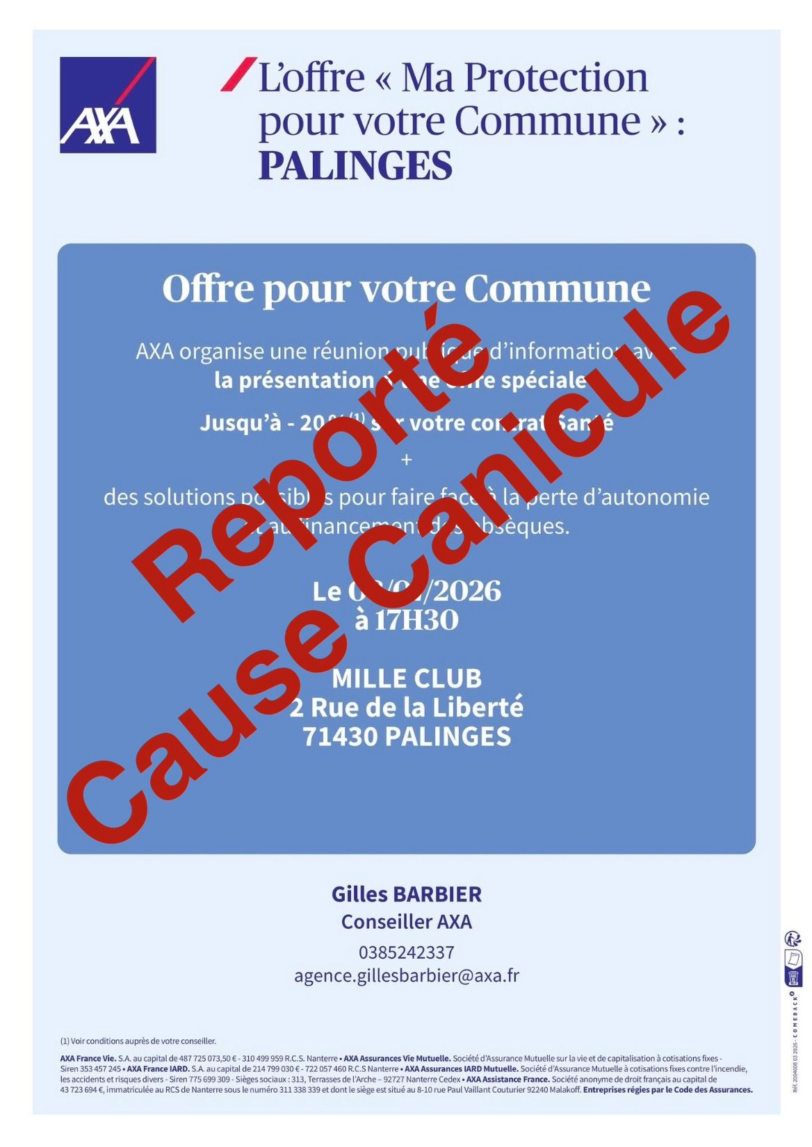 Réunion d'information AXA reportée